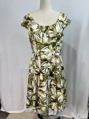 Banana Republic Olive and White Botanical Print Dress